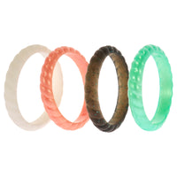 ROQ Silicone Wedding Stackble Braided Ring Set - Aqua-Rose