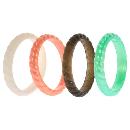 ROQ Silicone Wedding Stackble Braided Ring Set - Aqua-Rose