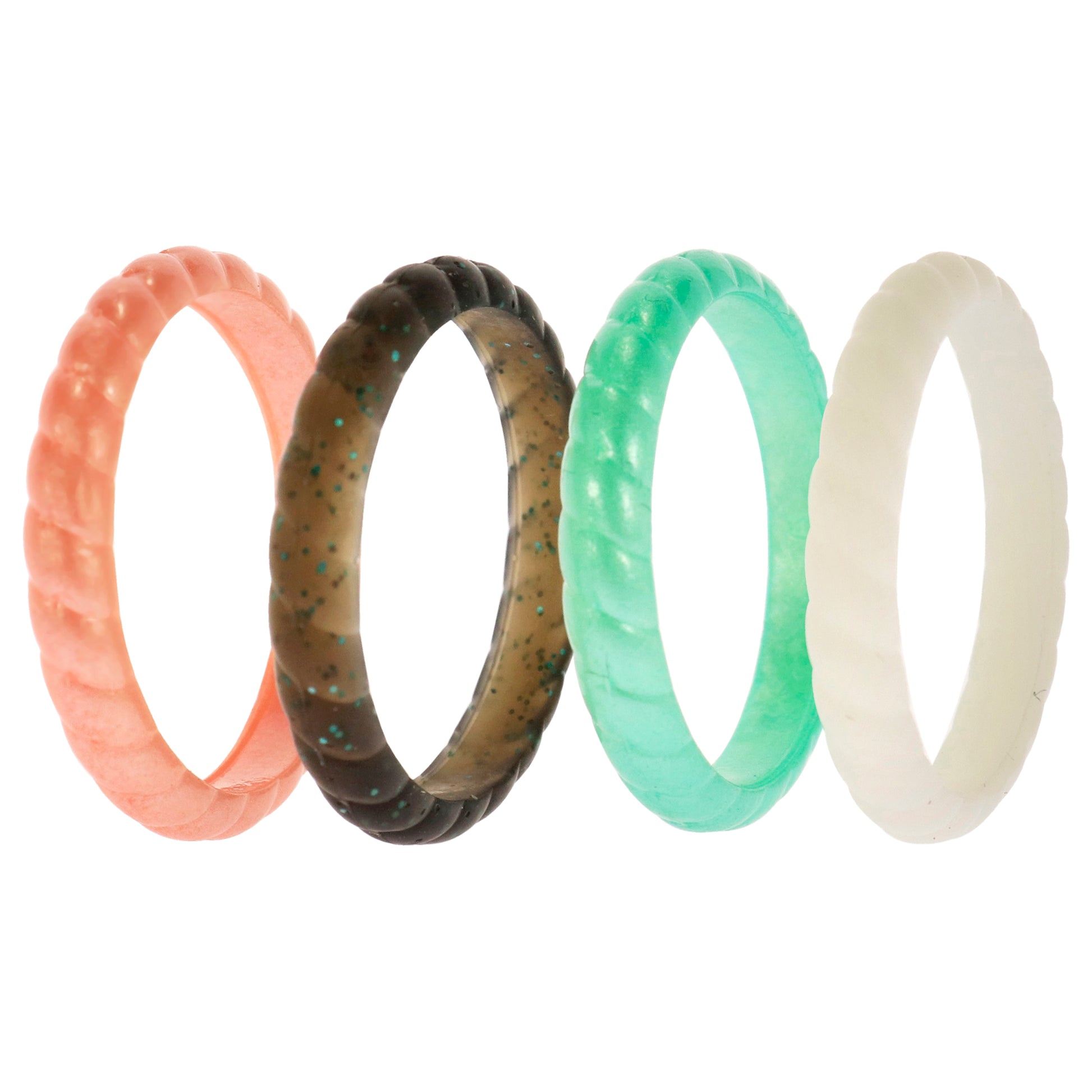 ROQ Silicone Wedding Stackble Braided Ring Set - Aqua-Rose
