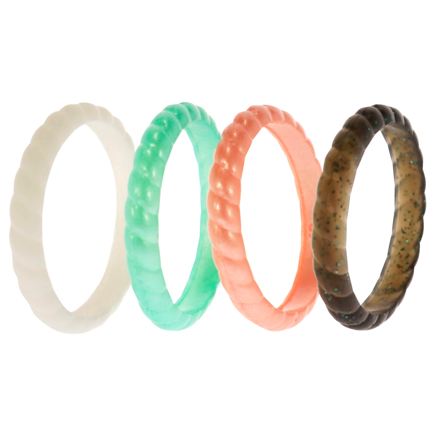 ROQ Silicone Wedding Stackble Braided Ring Set - Aqua-Rose