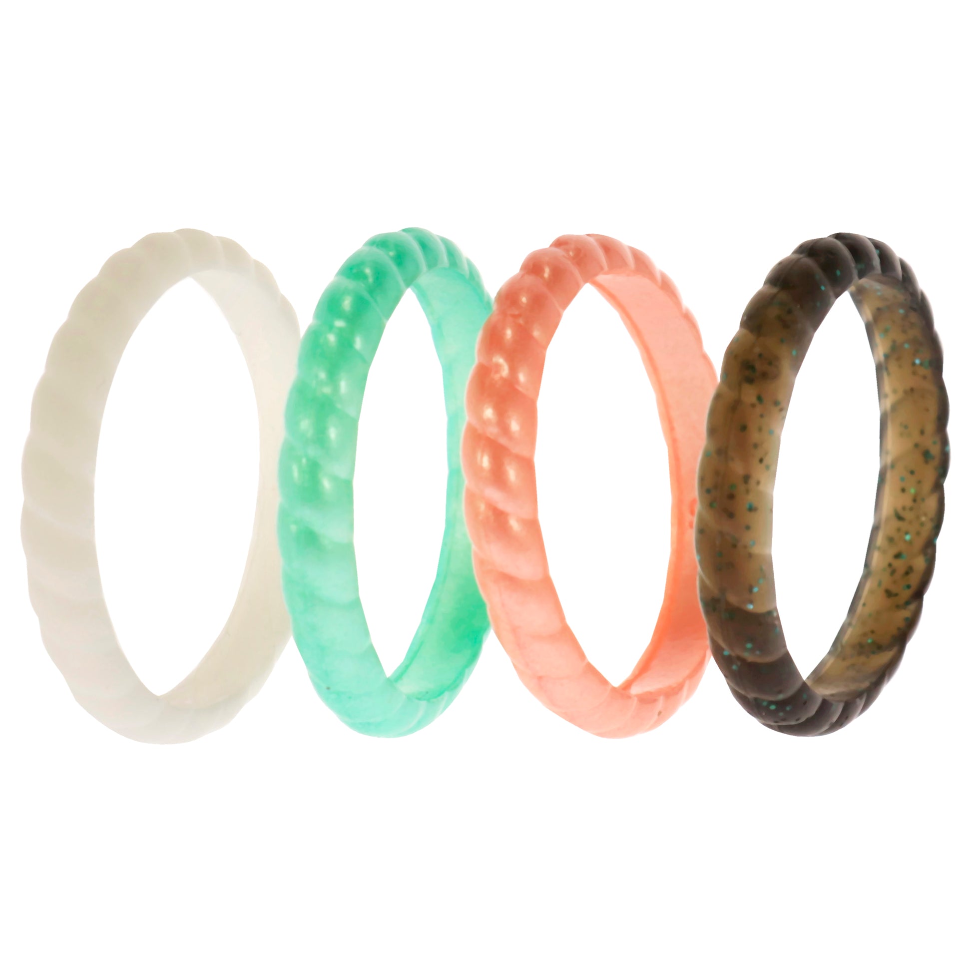 ROQ Silicone Wedding Stackble Braided Ring Set - Aqua-Rose