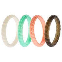 ROQ Silicone Wedding Stackble Braided Ring Set - Aqua-Rose