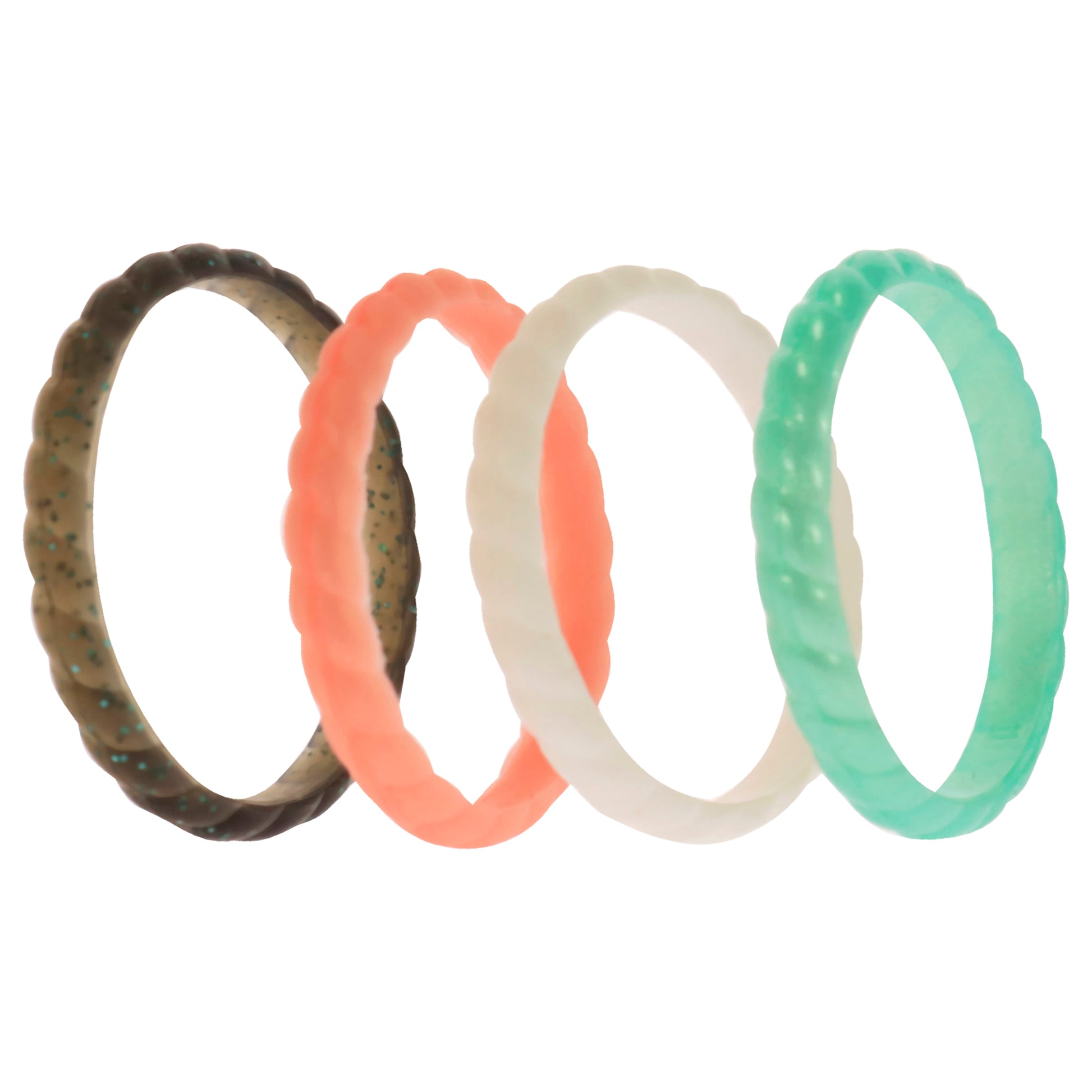 ROQ Silicone Wedding Stackble Braided Ring Set - Aqua-Rose