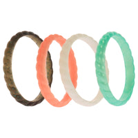 ROQ Silicone Wedding Stackble Braided Ring Set - Aqua-Rose
