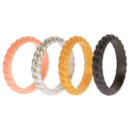 ROQ Silicone Wedding Stackble Braided Ring Set - Metal
