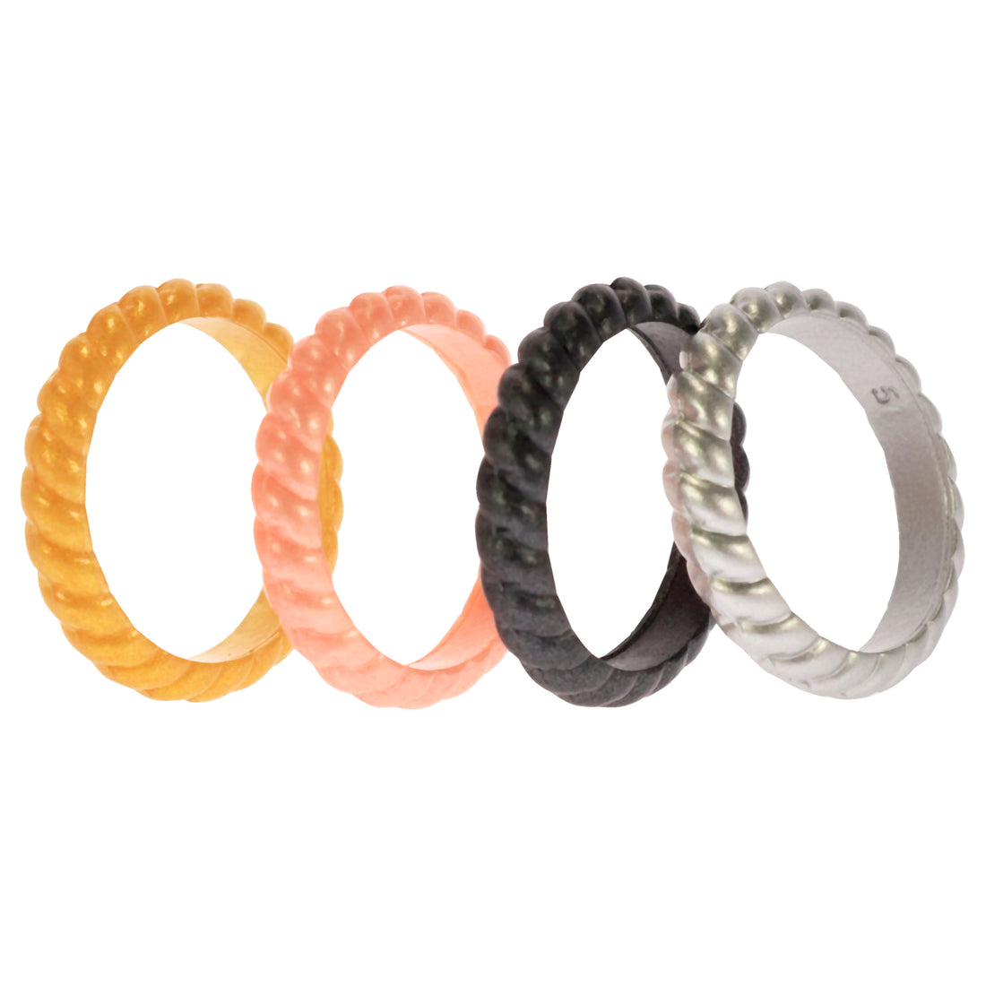 ROQ Silicone Wedding Stackble Braided Ring Set - Metal