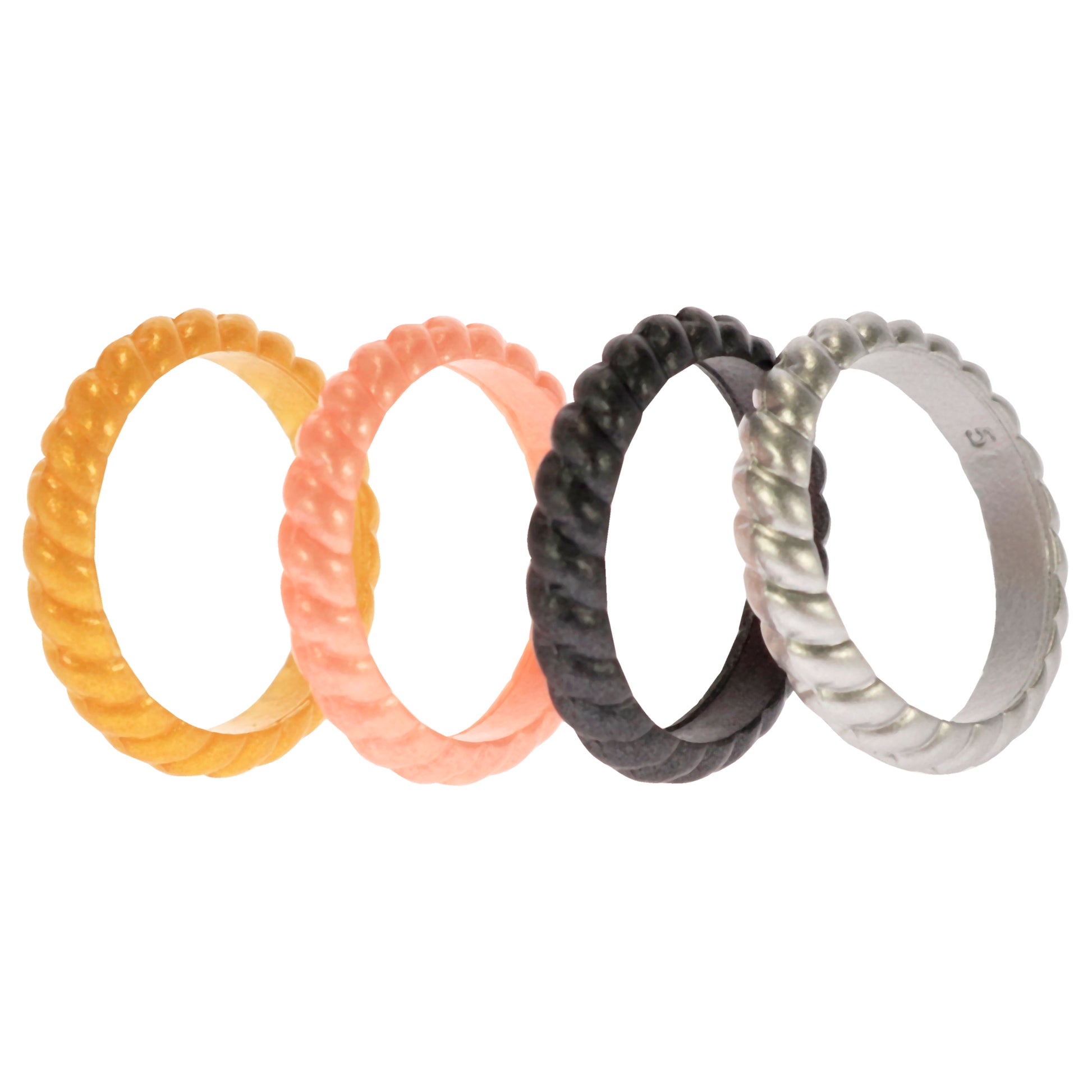 ROQ Silicone Wedding Stackble Braided Ring Set - Metal