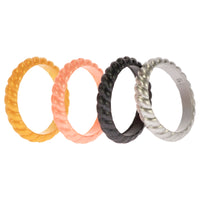 ROQ Silicone Wedding Stackble Braided Ring Set - Metal