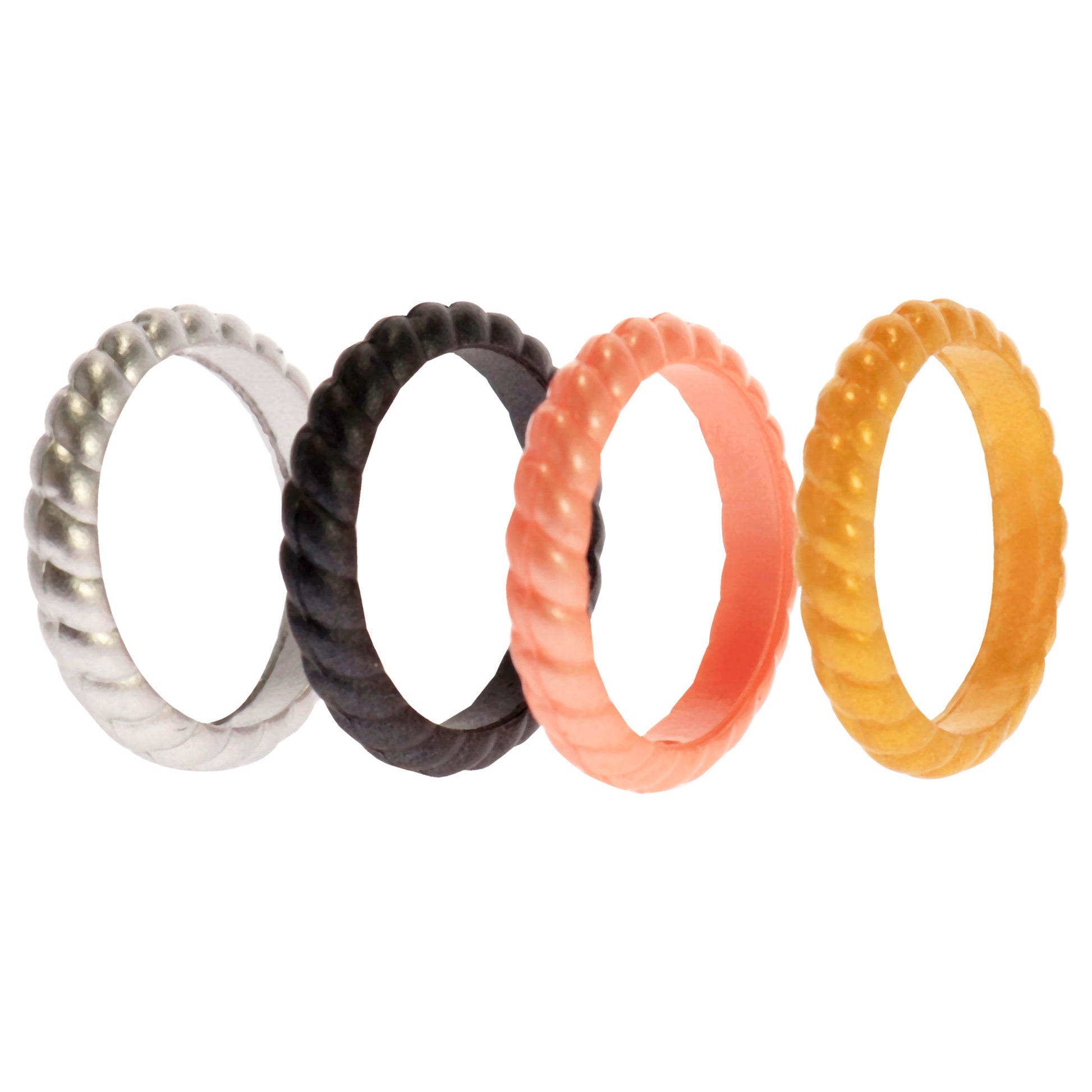 ROQ Silicone Wedding Stackble Braided Ring Set - Metal