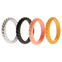 ROQ Silicone Wedding Stackble Braided Ring Set - Metal