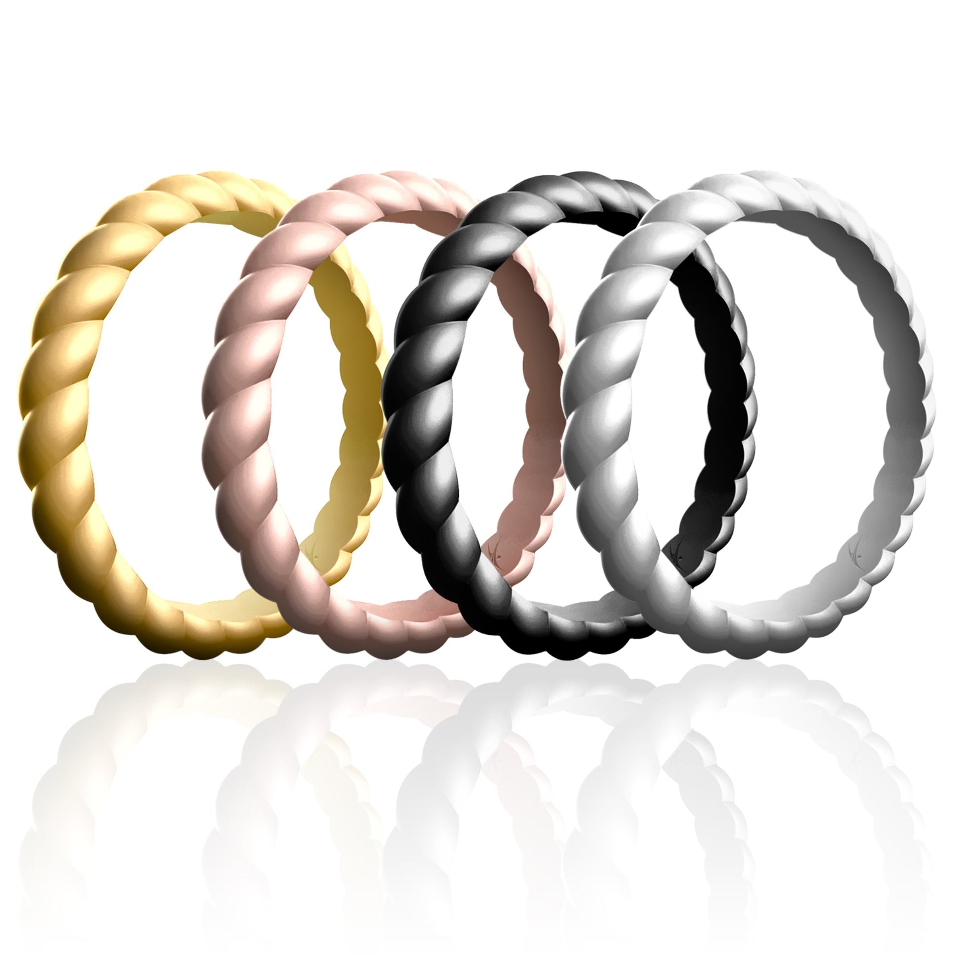 ROQ Silicone Wedding Stackble Braided Ring Set - Metal
