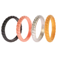 ROQ Silicone Wedding Stackble Braided Ring Set - Metal
