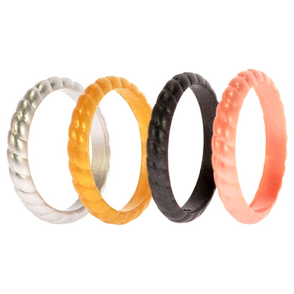 ROQ Silicone Wedding Stackble Braided Ring Set - Metal