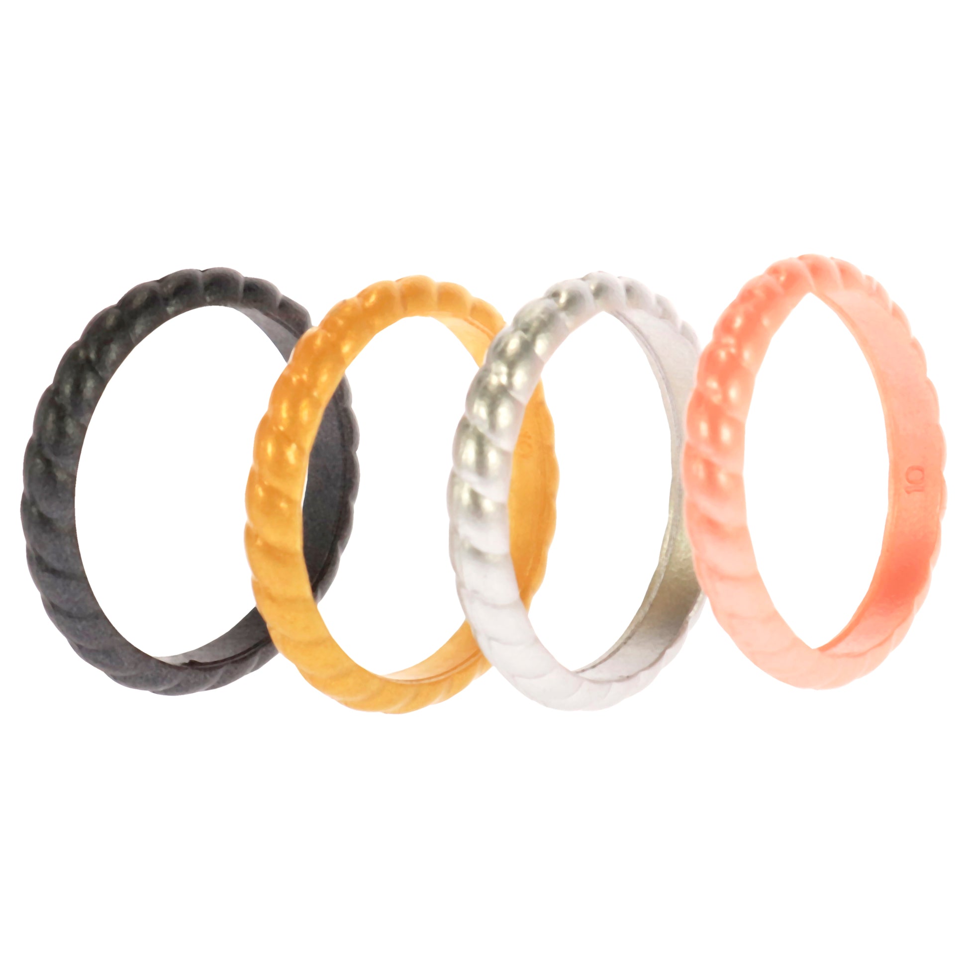 ROQ Silicone Wedding Stackble Braided Ring Set - Metal