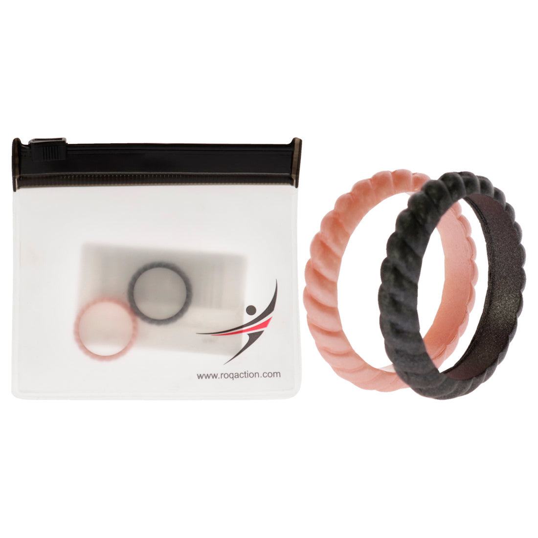 ROQ Silicone Wedding Stackble Braided Ring Set - Rose-Black