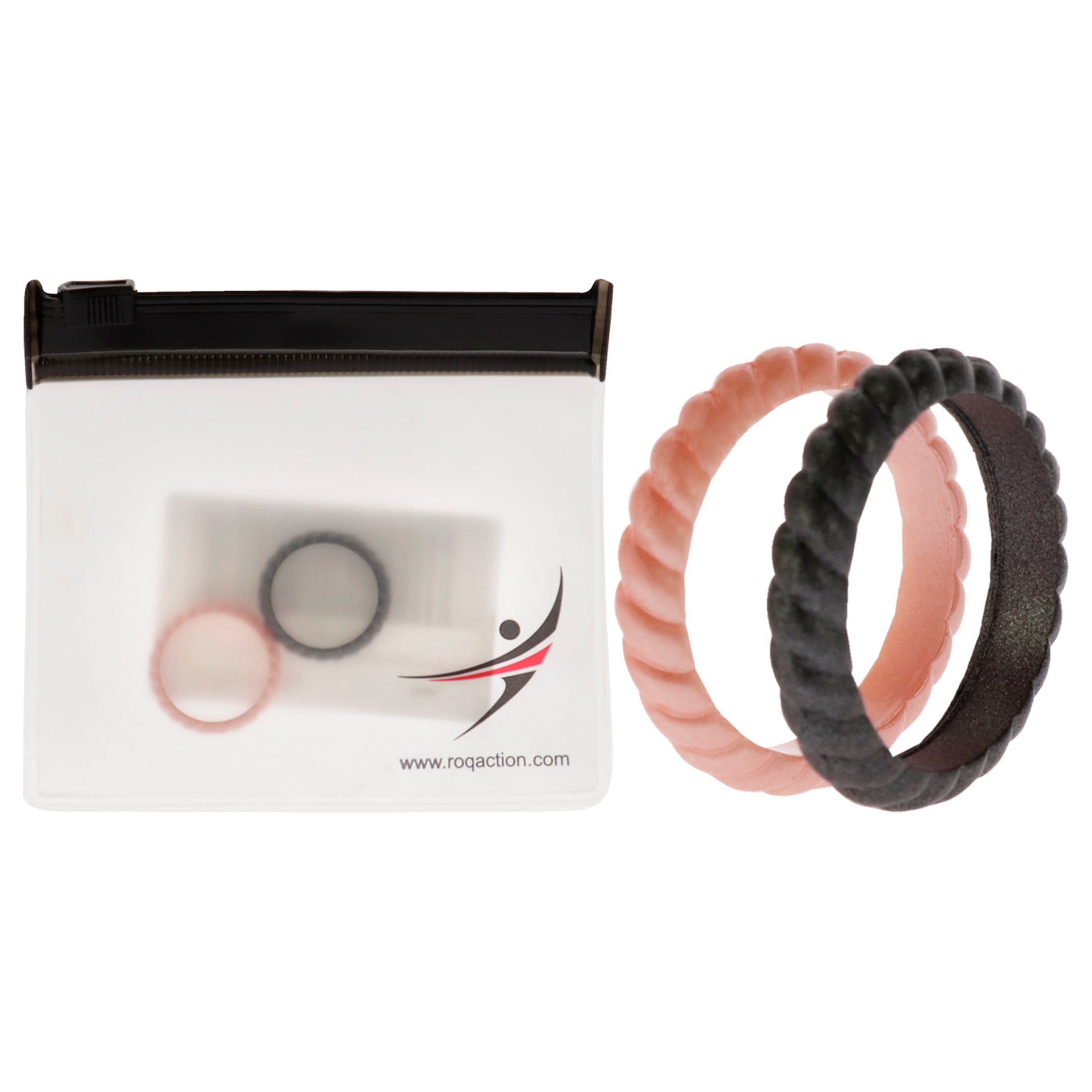 ROQ Silicone Wedding Stackble Braided Ring Set - Rose-Black