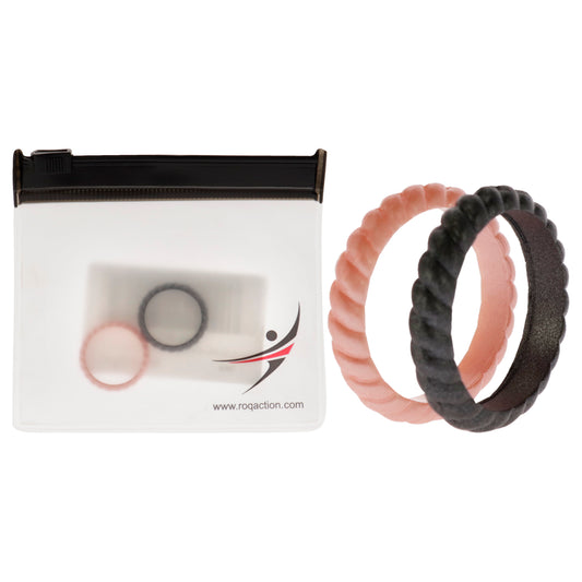 ROQ Silicone Wedding Stackble Braided Ring Set - Rose-Black