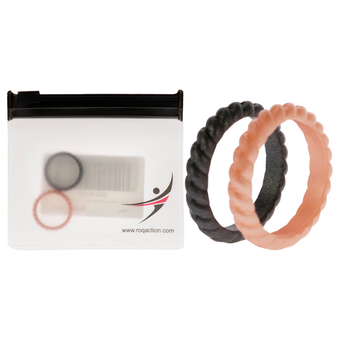 ROQ Silicone Wedding Stackble Braided Ring Set - Rose-Black