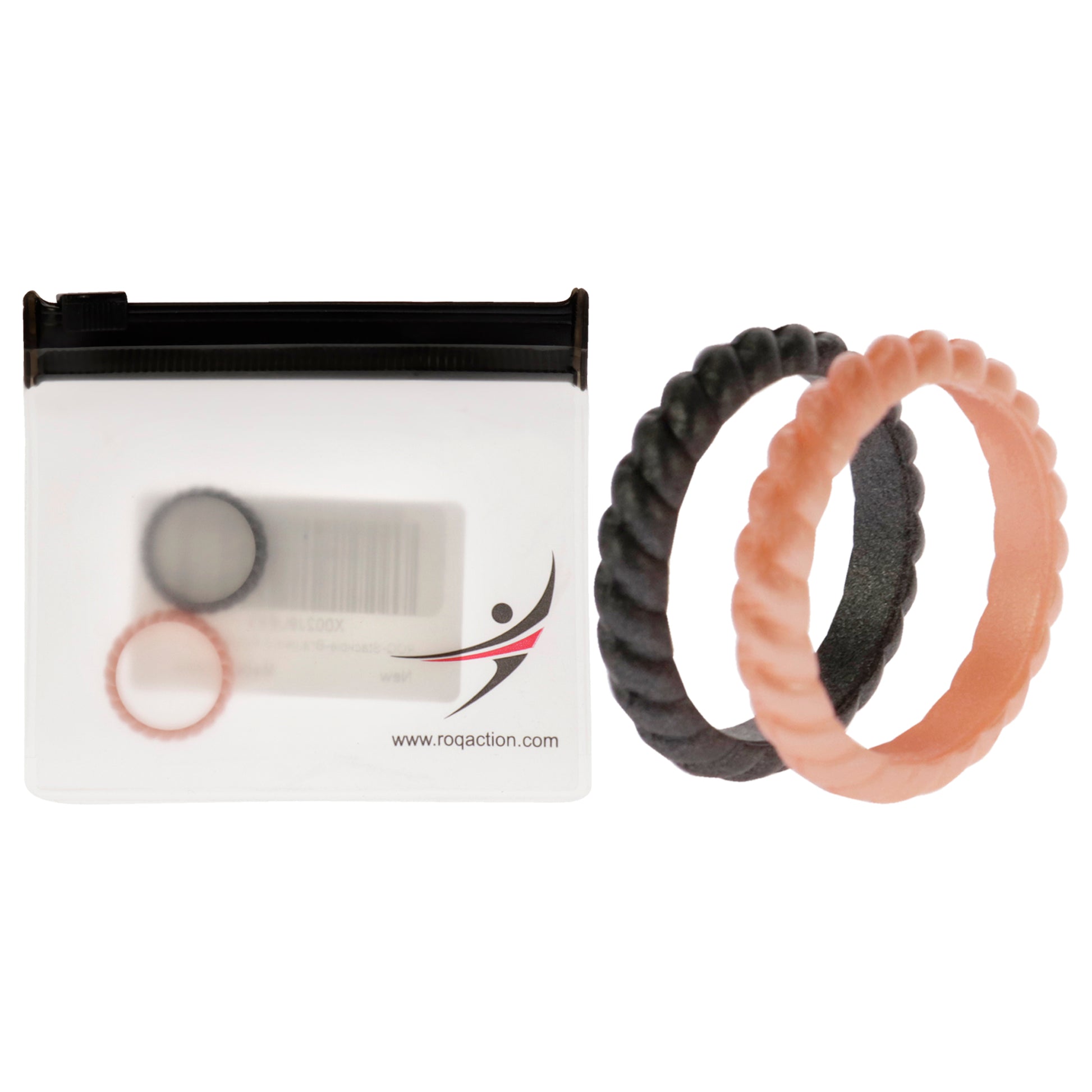 ROQ Silicone Wedding Stackble Braided Ring Set - Rose-Black