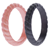 ROQ Silicone Wedding Stackble Braided Ring Set - Rose-Black