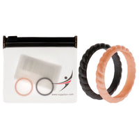 ROQ Silicone Wedding Stackble Braided Ring Set - Rose-Black