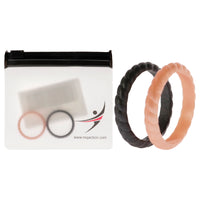 ROQ Silicone Wedding Stackble Braided Ring Set - Rose-Black