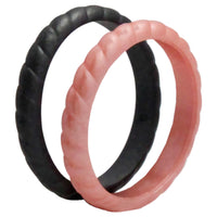 ROQ Silicone Wedding Stackble Braided Ring Set - Rose-Black
