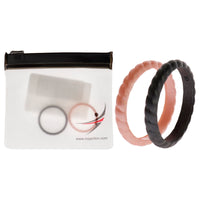 ROQ Silicone Wedding Stackble Braided Ring Set - Rose-Black