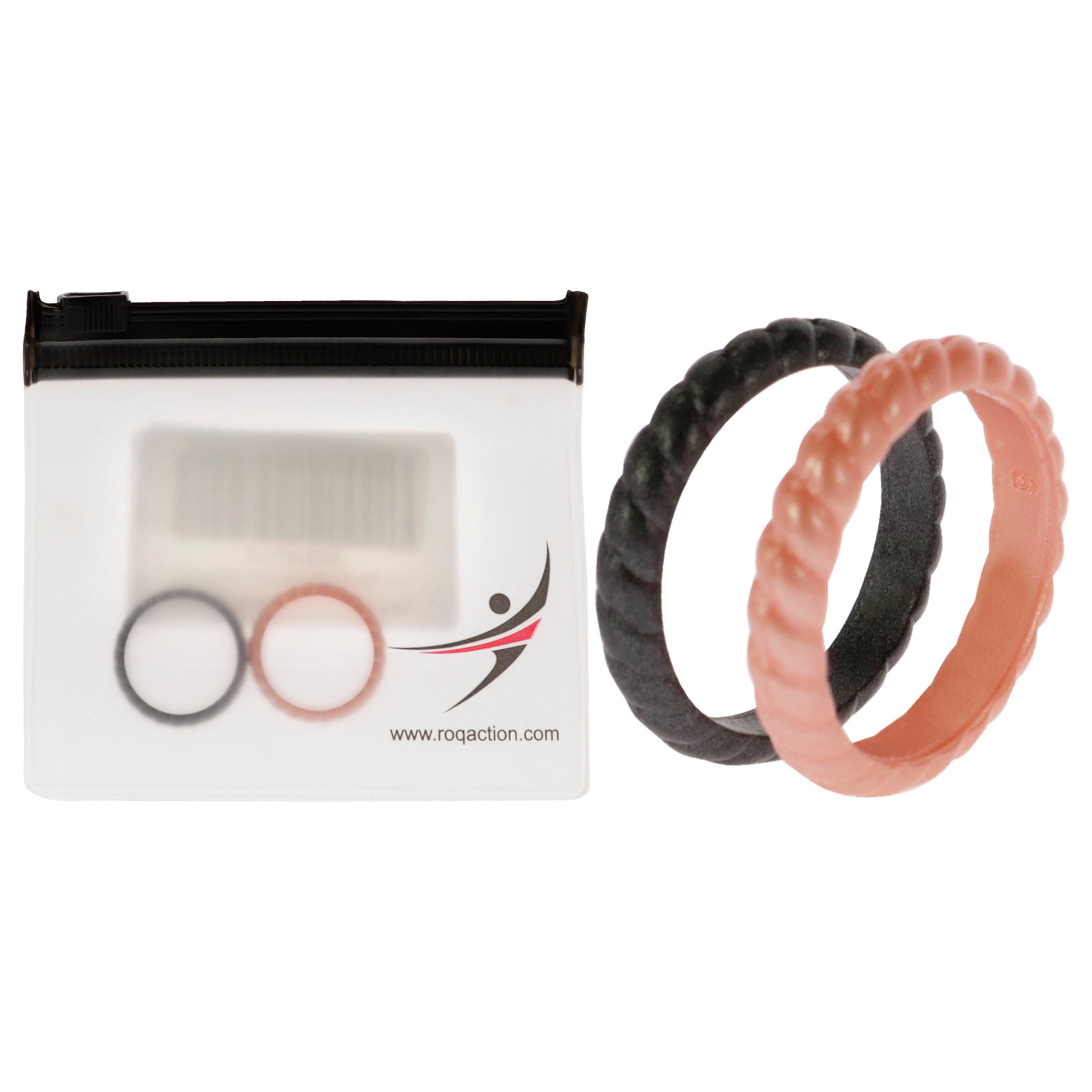 ROQ Silicone Wedding Stackble Braided Ring Set - Rose-Black