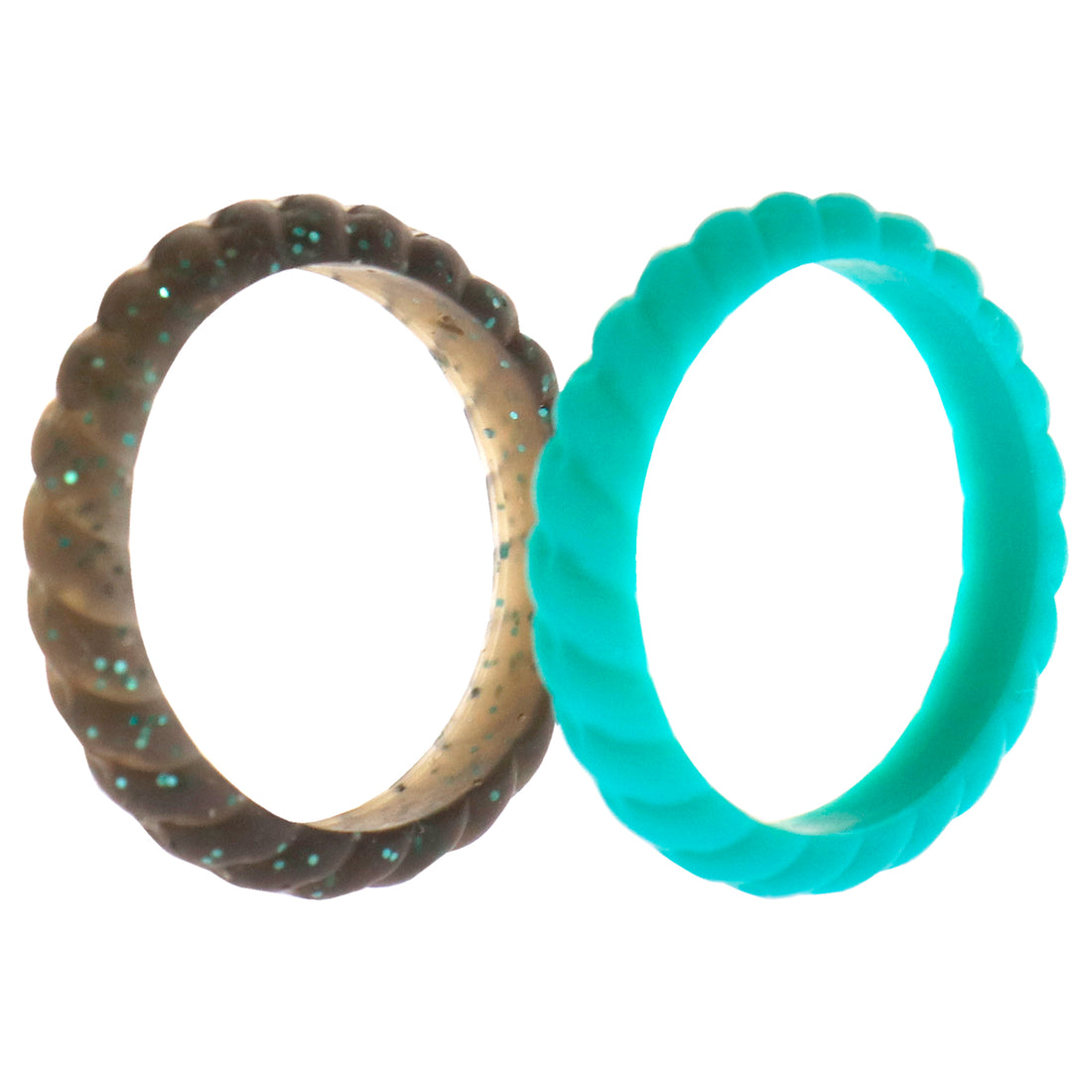 ROQ Silicone Wedding Stackble Braided Ring Set - Turquoise