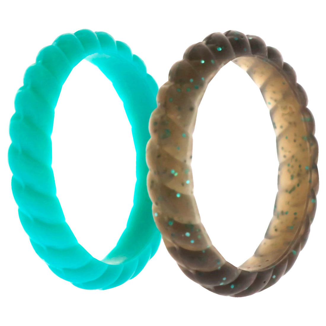 ROQ Silicone Wedding Stackble Braided Ring Set - Turquoise