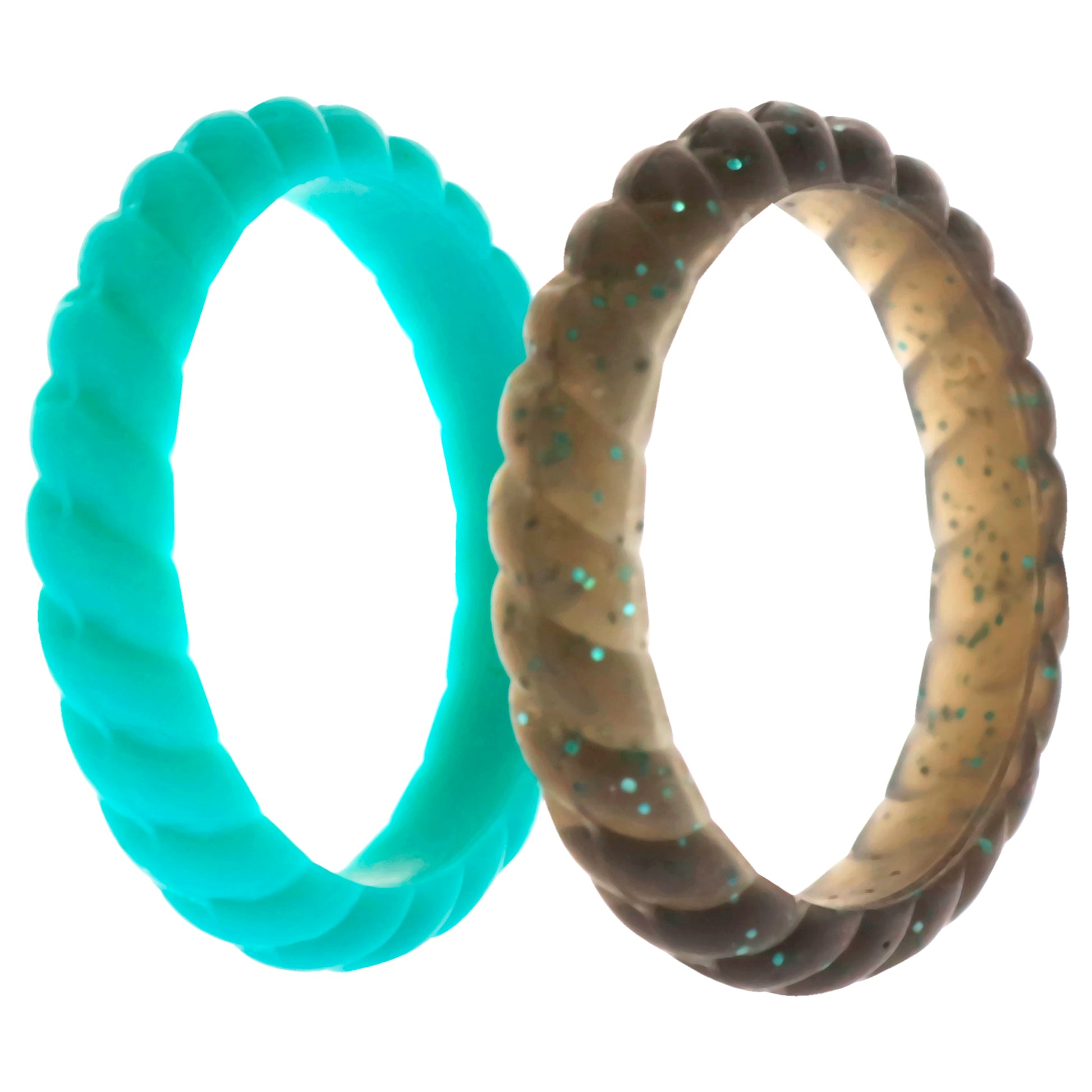 ROQ Silicone Wedding Stackble Braided Ring Set - Turquoise