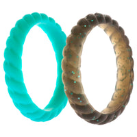 ROQ Silicone Wedding Stackble Braided Ring Set - Turquoise