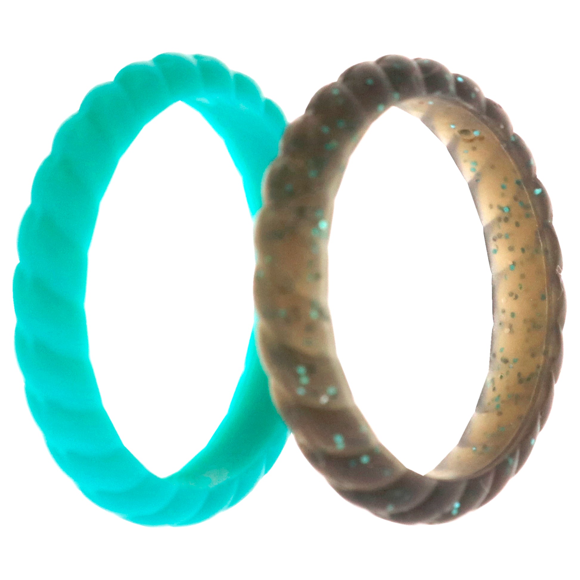 ROQ Silicone Wedding Stackble Braided Ring Set - Turquoise