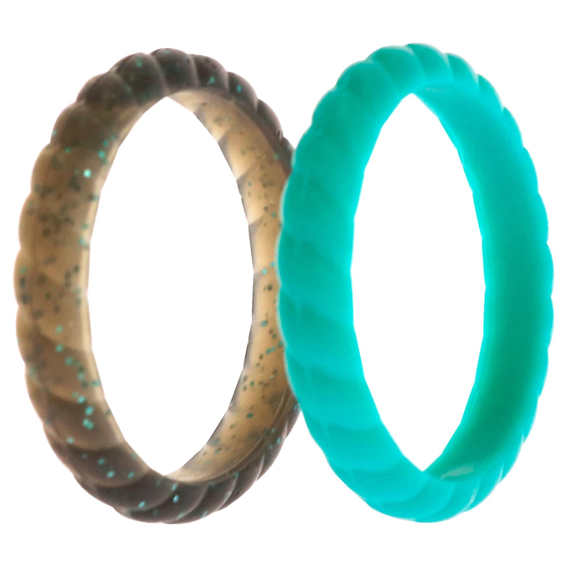 ROQ Silicone Wedding Stackble Braided Ring Set - Turquoise