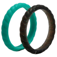 ROQ Silicone Wedding Stackble Braided Ring Set - Turquoise