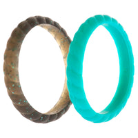 ROQ Silicone Wedding Stackble Braided Ring Set - Turquoise
