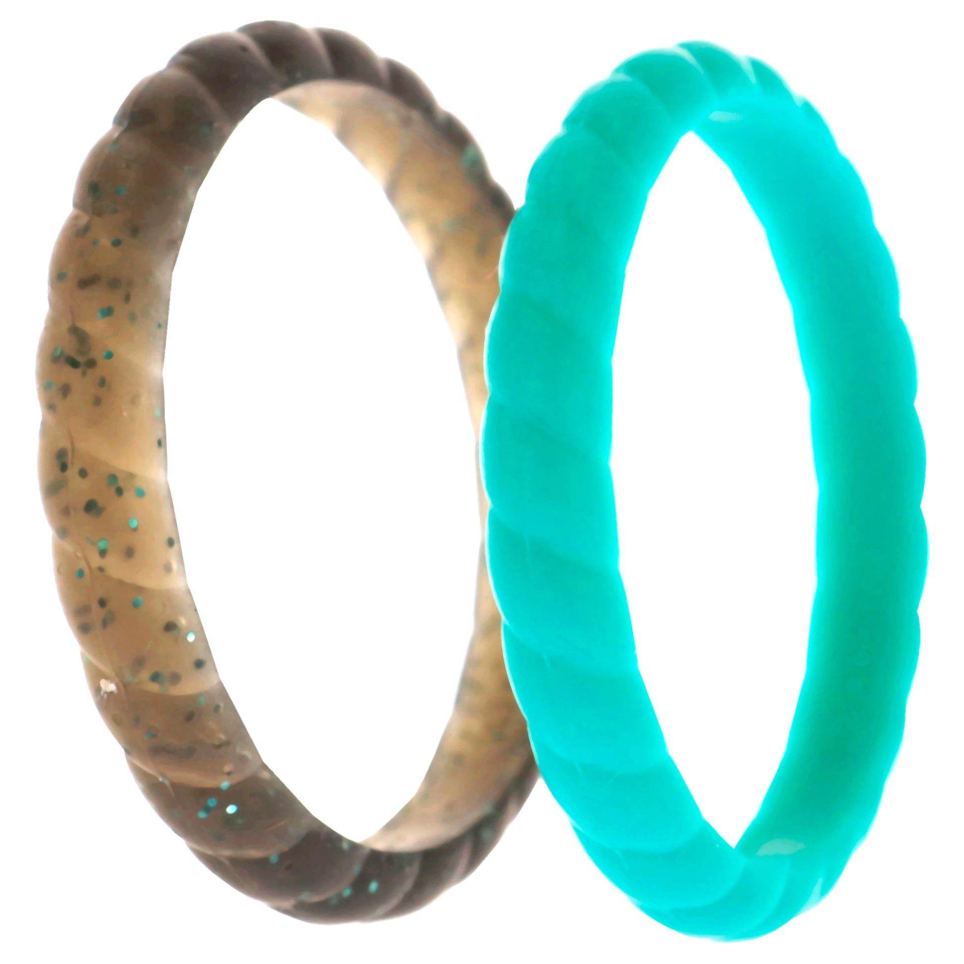 ROQ Silicone Wedding Stackble Braided Ring Set - Turquoise