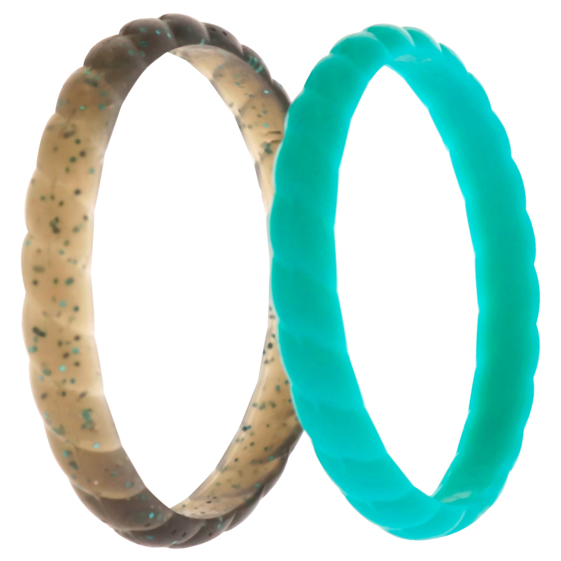 ROQ Silicone Wedding Stackble Braided Ring Set - Turquoise