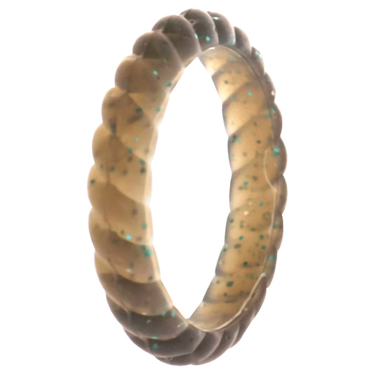 ROQ Silicone Wedding Stackble Braided Single Ring - Black-Turquoise