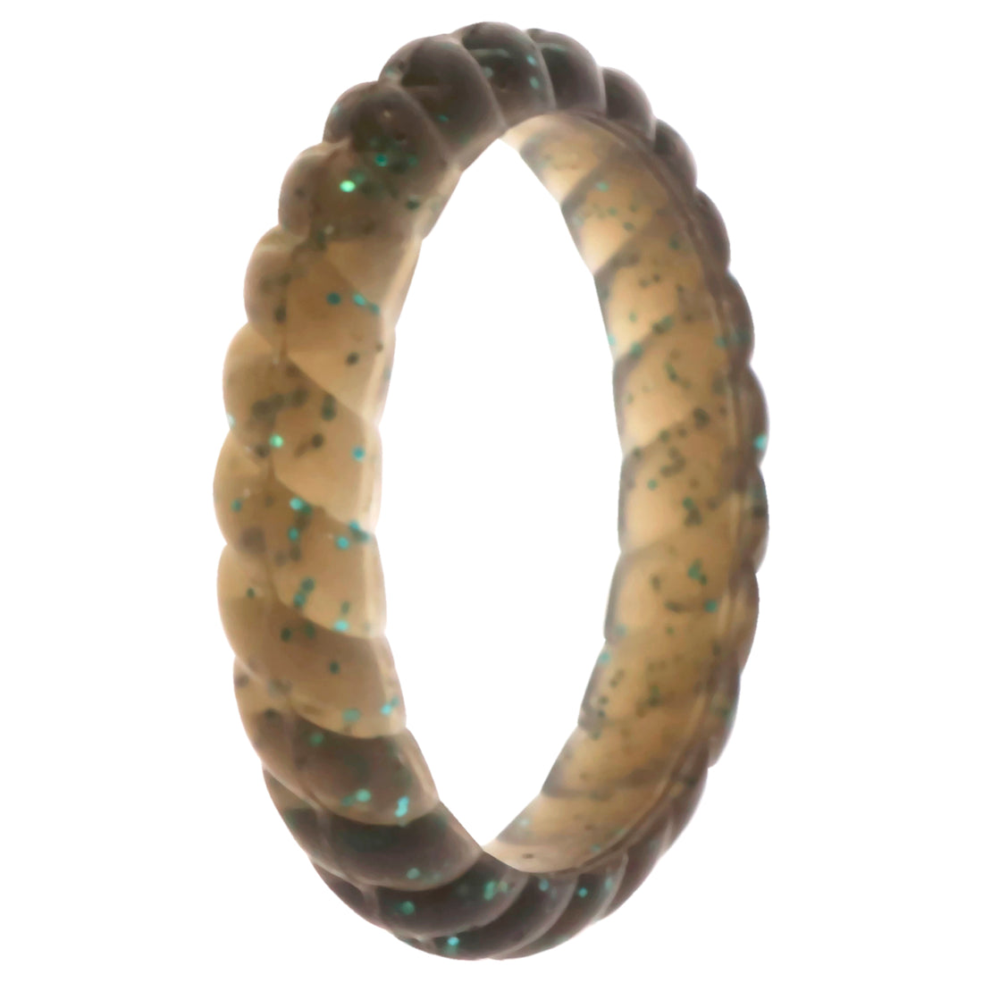 ROQ Silicone Wedding Stackble Braided Single Ring - Black-Turquoise