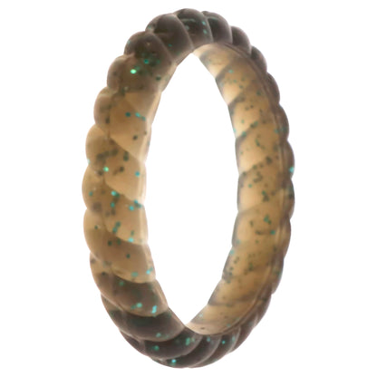 ROQ Silicone Wedding Stackble Braided Single Ring - Black-Turquoise
