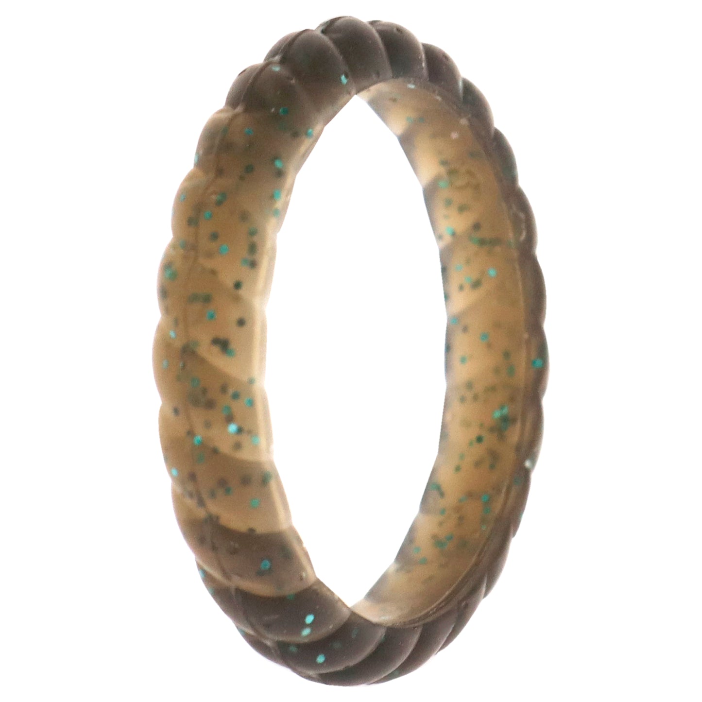 ROQ Silicone Wedding Stackble Braided Single Ring - Black-Turquoise