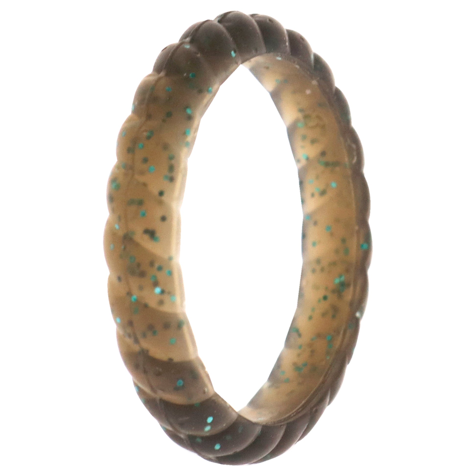 ROQ Silicone Wedding Stackble Braided Single Ring - Black-Turquoise