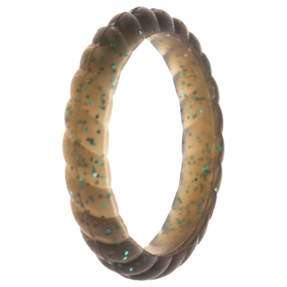 ROQ Silicone Wedding Stackble Braided Single Ring - Black-Turquoise