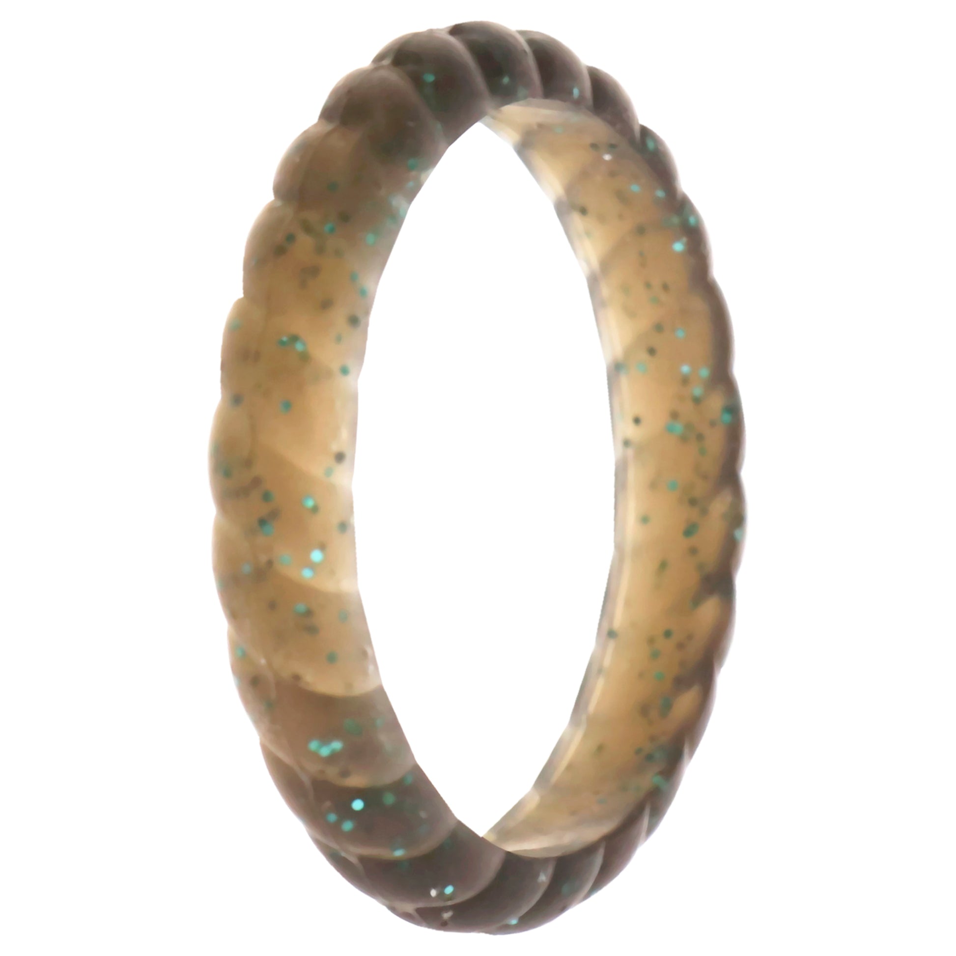 ROQ Silicone Wedding Stackble Braided Single Ring - Black-Turquoise