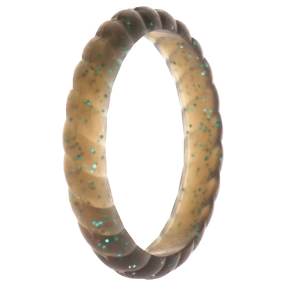 ROQ Silicone Wedding Stackble Braided Single Ring - Black-Turquoise