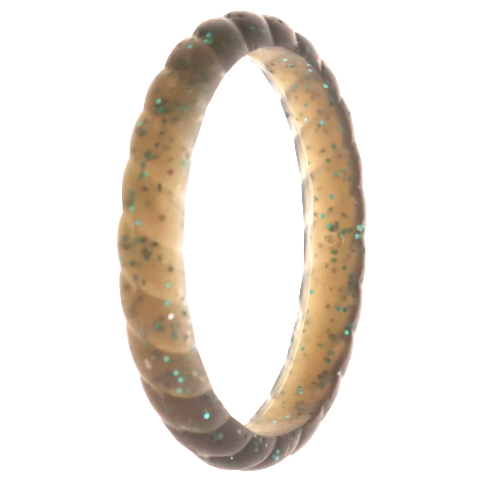 ROQ Silicone Wedding Stackble Braided Single Ring - Black-Turquoise