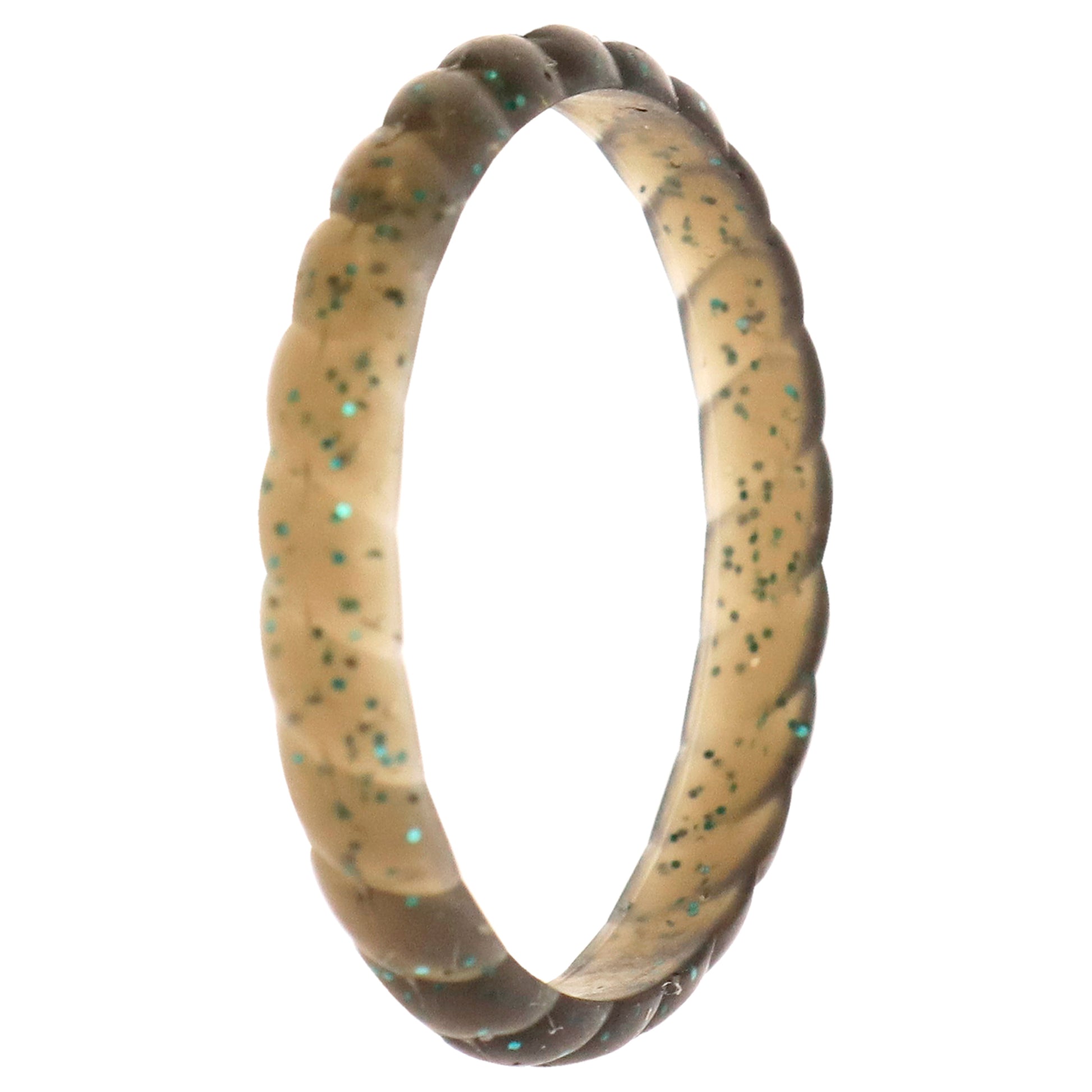 ROQ Silicone Wedding Stackble Braided Single Ring - Black-Turquoise