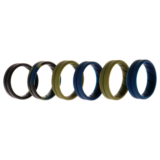 Silicone Wedding BR Middle Line Ring Set - Basic-Olive by ROQ for Men - 6 x 13 mm Ring
